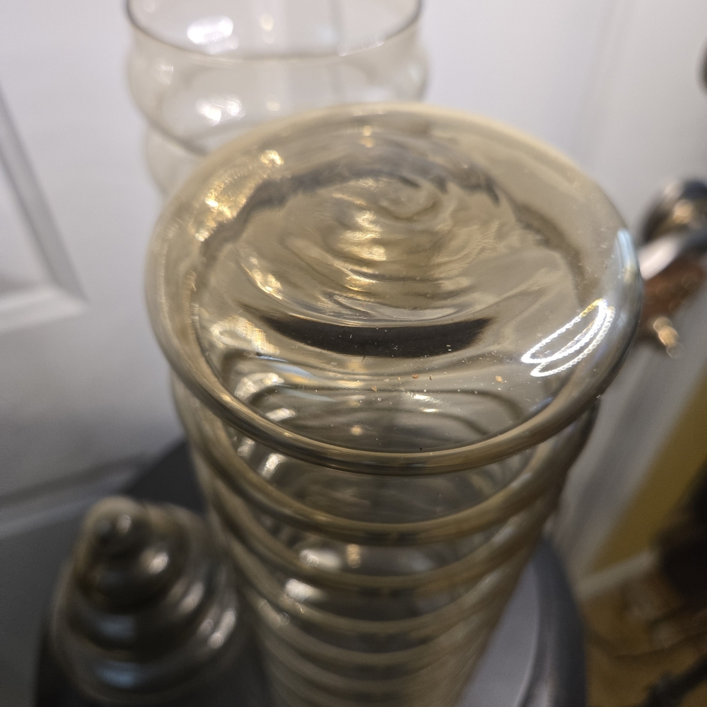 Holmegaard Primula Smoke Glass Lidded Apothecary Jar Spiral Vase Set Of 2 - Picture 12 of 15